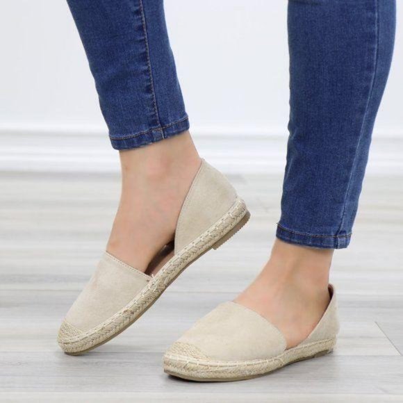 Beige Vegan Suede Flat Slip On Loafer Espadrilles - Picture 10 of 10